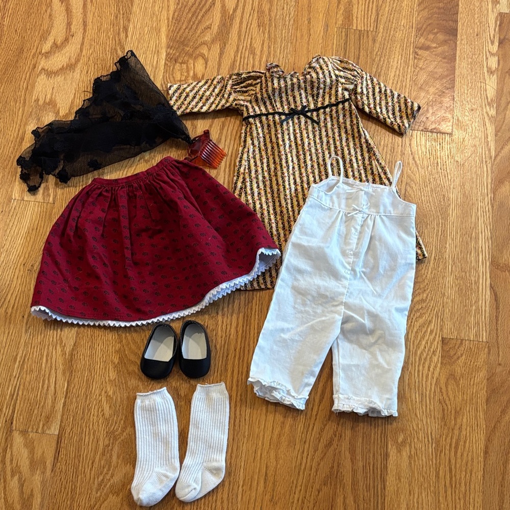 American Girl Josefina dress, mantilla, skirt, shoes, stockings VGUC